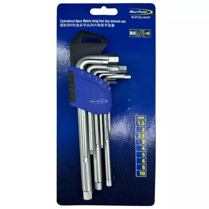 Blue-Point 9 Pcs Hex Key Set Satin Finish and High Torque Steel Body, BLPC9LHKSP