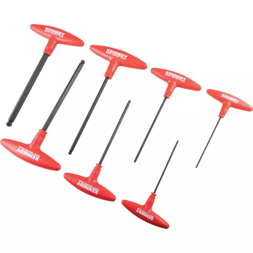 Kennedy Hex Key 4, 10, 8, 3, 5, 2.5, 6 mm Tip Size Black Oxide Finish Steel T-Handle Handle Hex Ball (Pack of 7)