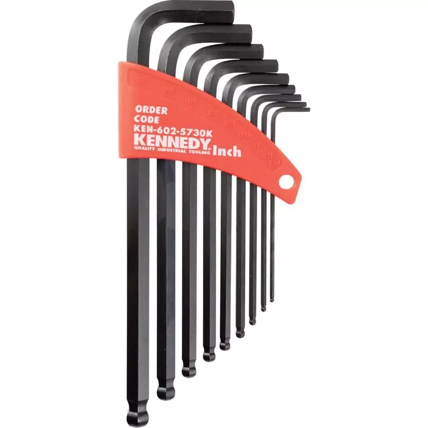 Kennedy Hex Key 3/8, 5/64, 7/32, 3/16, 1/4, 3/32, 5/32, 1/8, 5/16 inch Tip Size Black Oxide Finish Steel L-Handle Hex Ball (Pack of 9)