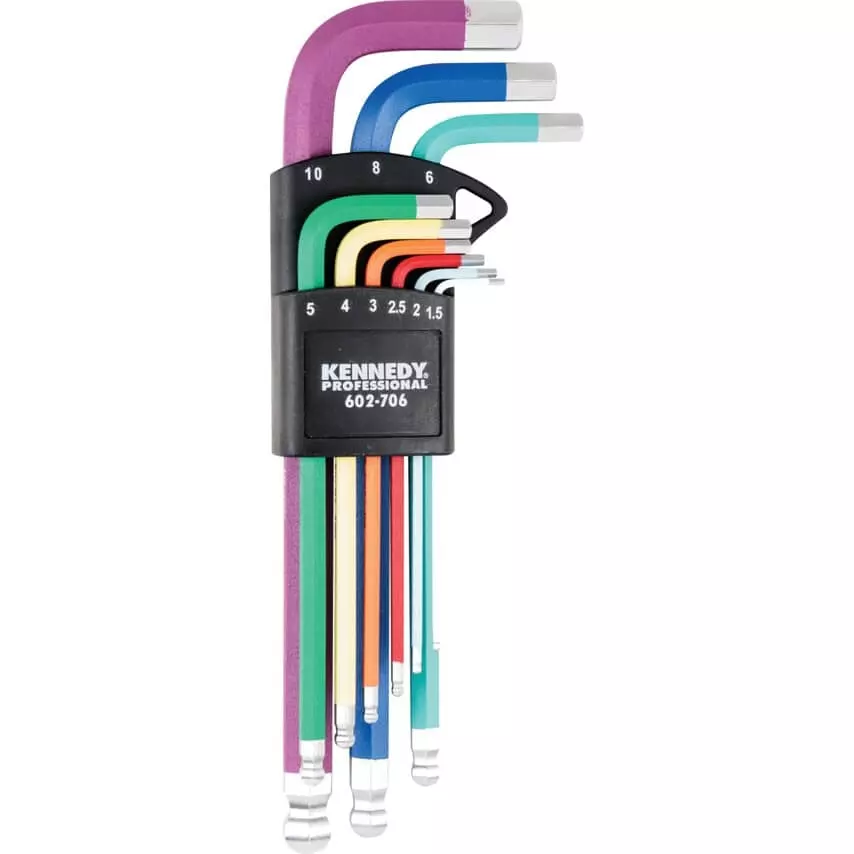 Kennedy Hex Key L-Handle 4, 1.5, 10, 8, 3, 2, 5, 2.5, 6 mm Metric (Pack of 9)