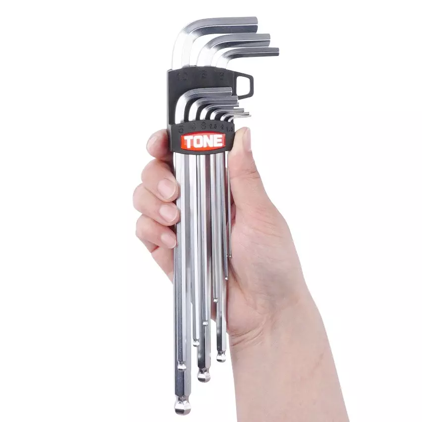 TONE Long Ball Point L-Shaped Wrench Set 1.5, 2, 2.5, 3, 4, 5, 6, 8, 10 mm, BL900 (9 Pcs Set)