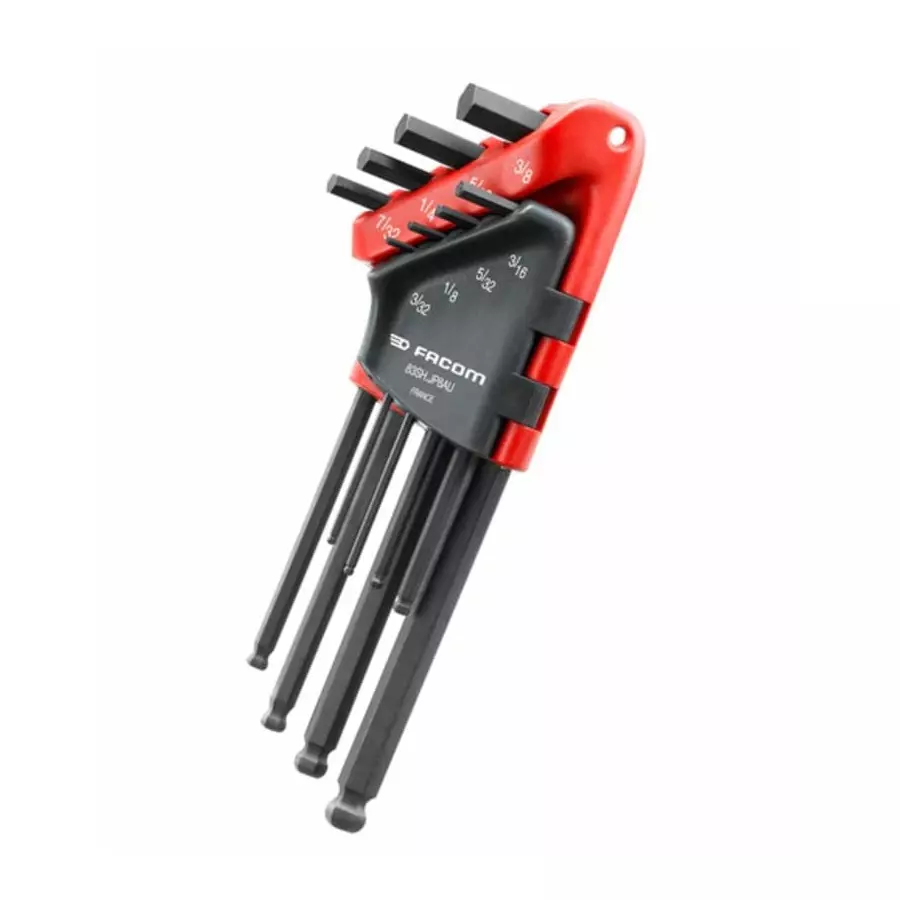 Facom 8 piece L Shape Imperial Hex Key Set, 3/32 - 1/8 - 5/32 - 3/16 - 7/32 - 1/4 - 5/16 - 3/8, 83SH.JP8AU
