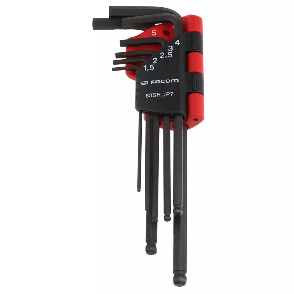 Facom 7 piece L Shape Metric Hex Key Set, 1.5 - 2 - 2.5 - 3 - 4 - 5 - 6mm, 83SH.JP7