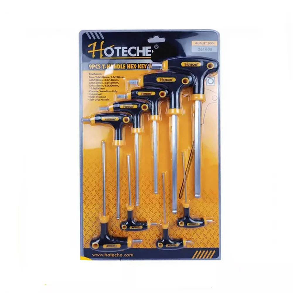 Hoteche 9 Pcs T Handle Hex Key Kit CR-V Soft Grip for Industrial Use, 261608