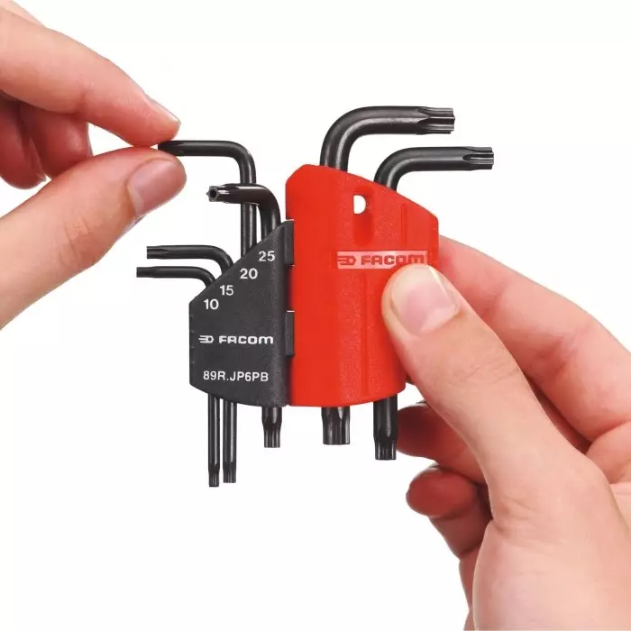 Facom 6-Piece Torx Key, T10 - T15 - T20 - T25 - T30 - T40 Size, L Shape, Short Arm, 89R.JP6PF
