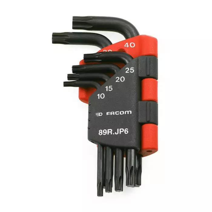 Facom 6-Piece Torx Key Set, T10-T40 Size, L Shape, Short Arm, 89R.JP6