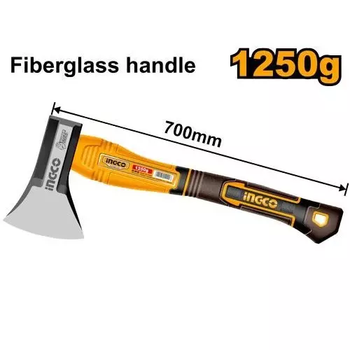 Ingco Axe 700 mm Length and 1.25 Kg Weight with Strong 3 Color Fiberglass Handle, HAX0811250