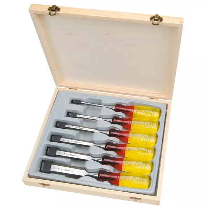 Irwin 6 Piece Steel Bevel Edge Chisel Set, 6.36 mm, 9.53 mm, 12.7 mm, 19.05 mm, 25.04 mm, 31.75 mm Blade Width, TM373S6