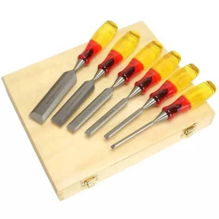 Irwin 6 Piece Steel Bevel Edge Chisel Set, 6.36 mm, 9.53 mm, 12.7 mm, 19.05 mm, 25.04 mm, 31.75 mm Blade Width, TM373S6