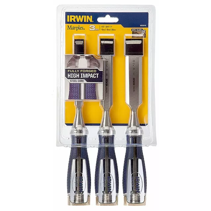 Irwin 5 Piece Steel Wood Chisel Set, 1.0 in, 1/2 in, 1/4 in, 3/4 in, 3/8 in Blade Width, 10503421