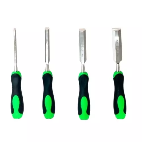 Darit 4 Pcs Wood Chisel Kit Rubber & Alloy Steel Green for Wood Cutting, AM 242