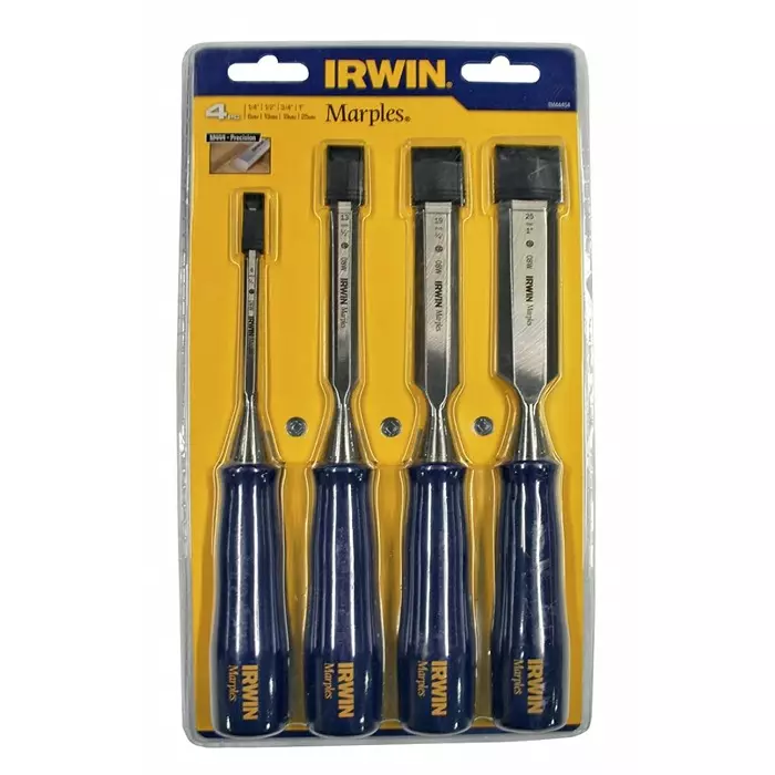 Irwin 4 Piece Steel Bevel Edge Chisel Set, 6.0 mm, 13 mm, 19 mm, 25 mm Blade Width, TM444S4