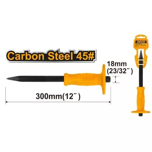 Ingco Concrete Chisel Made of 45-Carbon Steel and 4x18x300 mm Size, HCC0841218