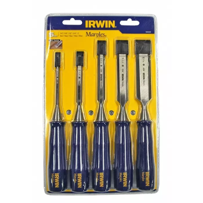Irwin 5 Piece Steel Bevel Edge Chisel Set, 6.0 mm, 10 mm, 13 mm, 19 mm, 25 mm Blade Width, TM444S5