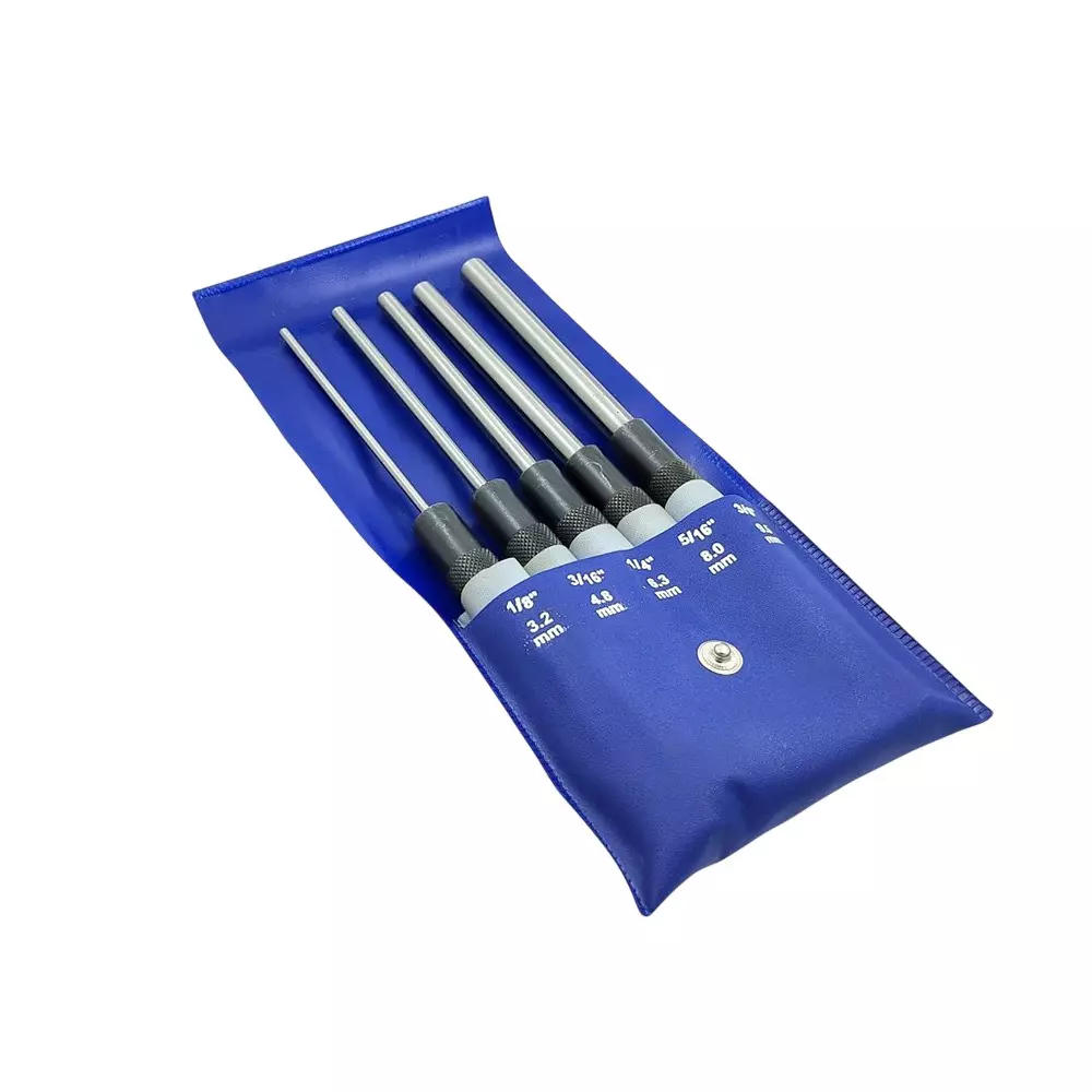 A.D INTERNATIONAL Long Drive Bolt Catch Roll Pin Punch Set with Hardened Ground Finish Tool Steel Body and Size 8 inch (200 mm), PS-4WGI-002G (Set of 5)
