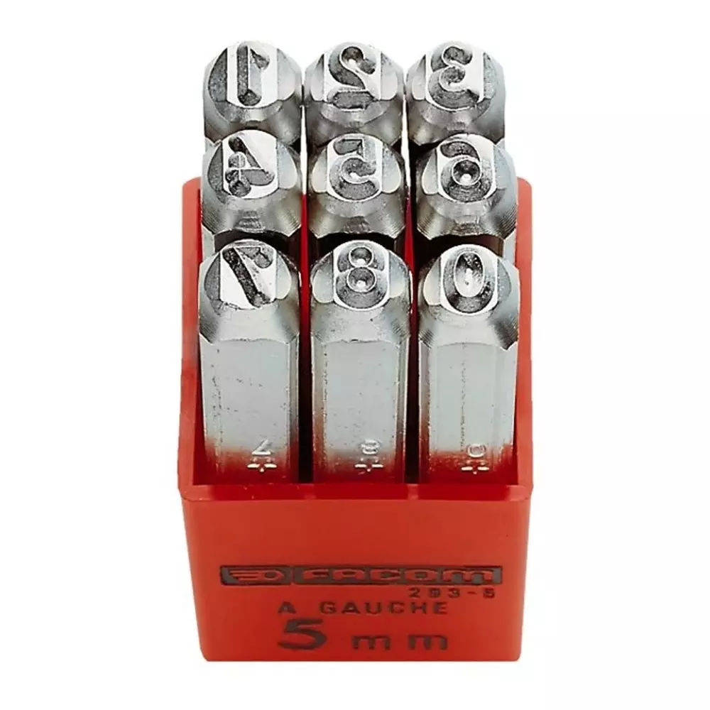 Facom 2 - 8mm x 8 Piece Engraving Number Punch Set, (Numbers 0 - 8), 293A.8