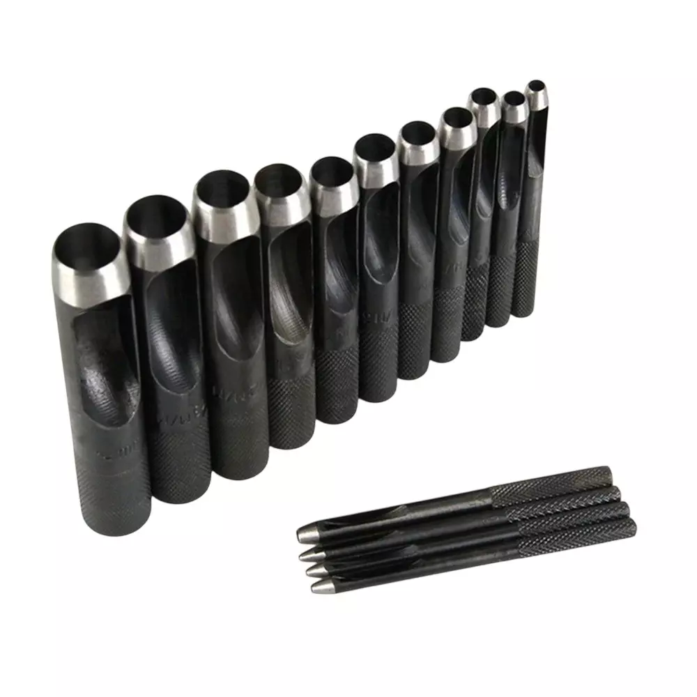 Breeze Tools 12 Pcs Punch Hole Set Alloy Steel Body Grey & Black Color for Custom Leather Work