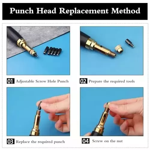 Buyohlic International Adjustable Japanese Screw Punch with 6 Tip Size for Sewing, Leather Craft, Paper Craft, Bookbinding, 1H-AMLK-CGBW