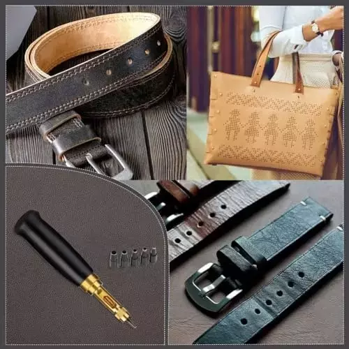 Buyohlic International Adjustable Japanese Screw Punch with 6 Tip Size for Sewing, Leather Craft, Paper Craft, Bookbinding, 1H-AMLK-CGBW