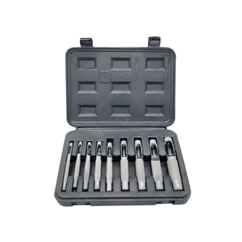 A.D INTERNATIONAL Leather Hole Punch Set with Tool Steel Body for DIY Leather Crafting Round Hollow Cutting, 100-CS-154 (Set of 9)