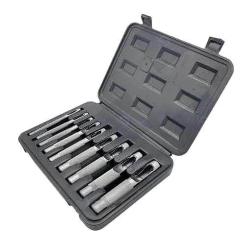 A.D INTERNATIONAL Leather Hole Punch Set with Tool Steel Body for DIY Leather Crafting Round Hollow Cutting, 100-CS-154 (Set of 9)