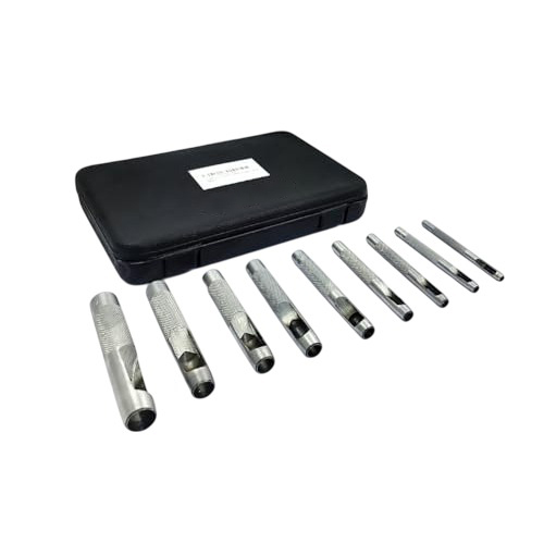 A.D INTERNATIONAL Leather Hole Punch Set with Tool Steel Body for DIY Leather Crafting Round Hollow Cutting, 100-CS-154 (Set of 9)