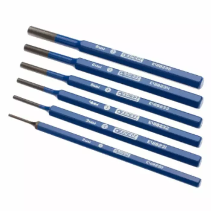 Facom 6-Piece Punch, Drift Punch, 2 mm, 3 mm, 4 mm, 5 mm, 6 mm, 8 mm Shank, E418226