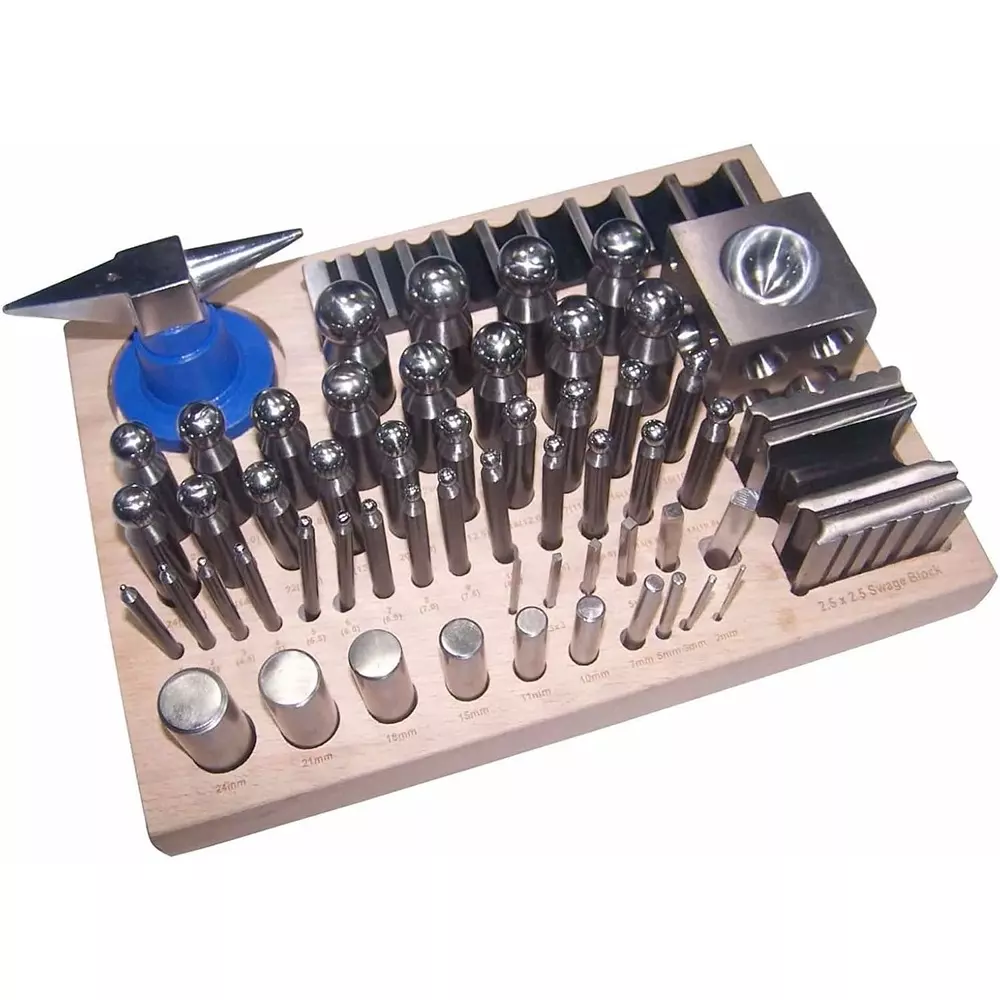 Assorts Jumbo Steel Doming Block & Swage Punch Set of 56 Pcs High Quality Steel