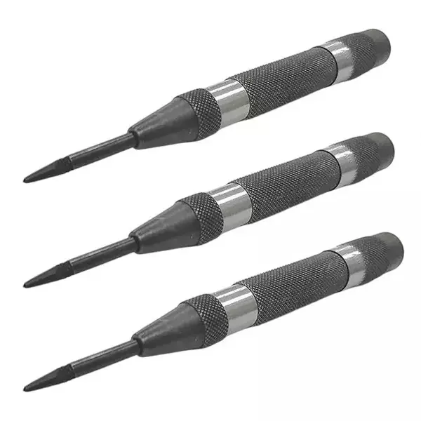 Buyohlic International Automatic Center Punch Medium Duty with Replaceable Hardened Steel Tip with Rust Resistant Black Oxide Finish and Knurled Finger Grip, JI-3519-DCCK (Pack of 3 Kit)