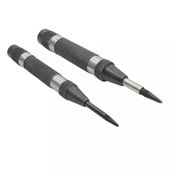 Buyohlic International Automatic Center Punch with Replaceable Hardened Steel Tip with Rust Resistant Black Oxide Finish and Knurled Finger Grip, K0-8EUM-CD9J (Set of 2)