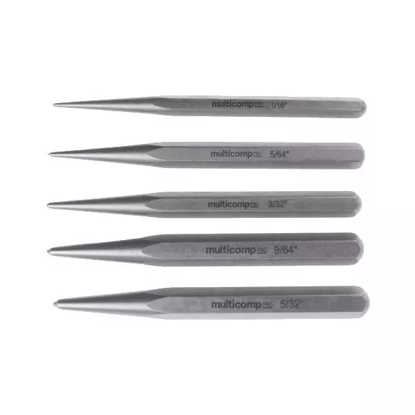 MULTICOMP PRO Centre Punch Set 1/6", 5/64", 3/32", 9/64", 5/32" Punches Kit Contents, MP013700