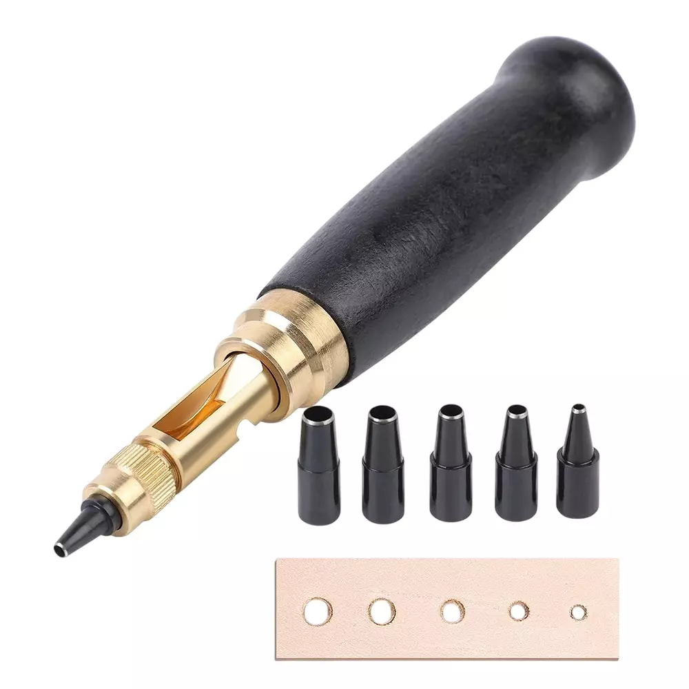 Mnuizu Adjustable Japanese Screw Punch with 6 Tip Size for Sewing, Leather Craft, Paper Craft, Bookbinding, 1H-AMLK-CGBW