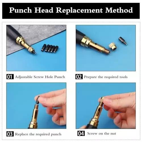 Mnuizu Adjustable Japanese Screw Punch with 6 Tip Size for Sewing, Leather Craft, Paper Craft, Bookbinding, 1H-AMLK-CGBW