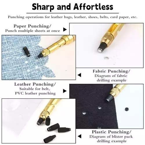 Mnuizu Adjustable Japanese Screw Punch with 6 Tip Size for Sewing, Leather Craft, Paper Craft, Bookbinding, 1H-AMLK-CGBW
