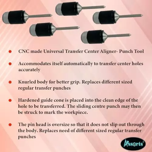 Assorts Center Aligner Pin Hardened Steel with High Quality Steel Punch 6.35 to 15.875 mm (Pack of 5)