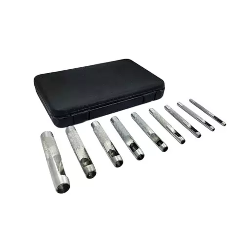 Buyohlic International Leather Hole Punch Set with Tool Steel Body for DIY Leather Crafting Round Hollow Cutting, 100-CS-154 (Set of 9)