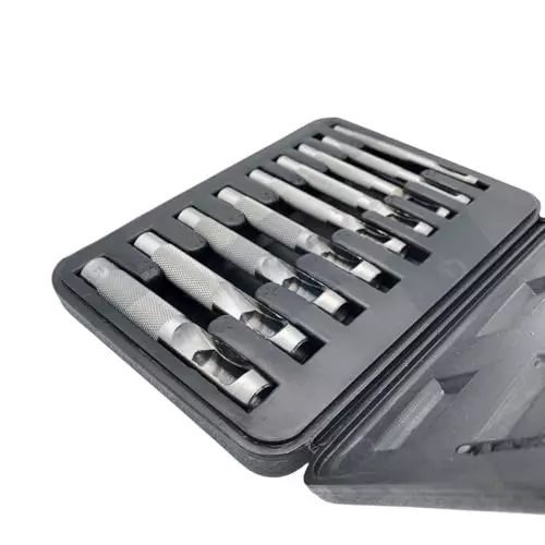 Buyohlic International Leather Hole Punch Set with Tool Steel Body for DIY Leather Crafting Round Hollow Cutting, 100-CS-154 (Set of 9)