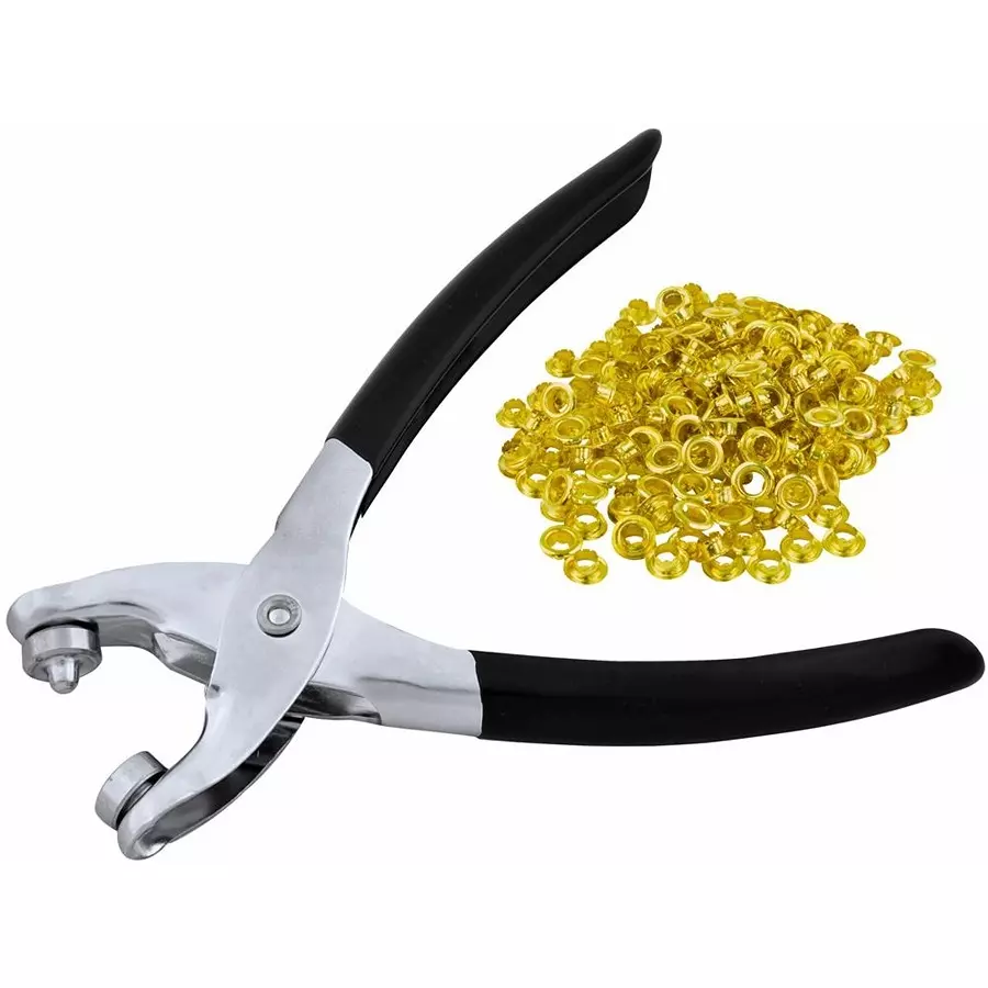 UNBRANDED 7" EYELET PLIERS AND 100 EYELETS, 20844