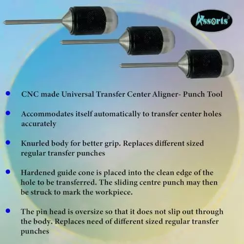 Assorts Center Aligner Pin Hardened Steel with High Quality Steel Punch 9.525 to 25.40 mm (Pack of 3)