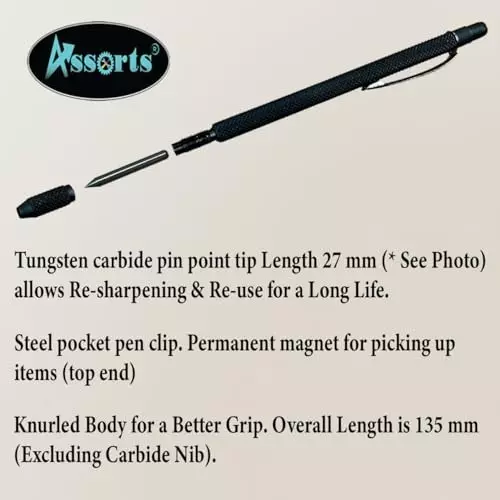 Assorts Scribing Pen Carbide Knurled Body 27 mm Point Tipped 145 mm OAL