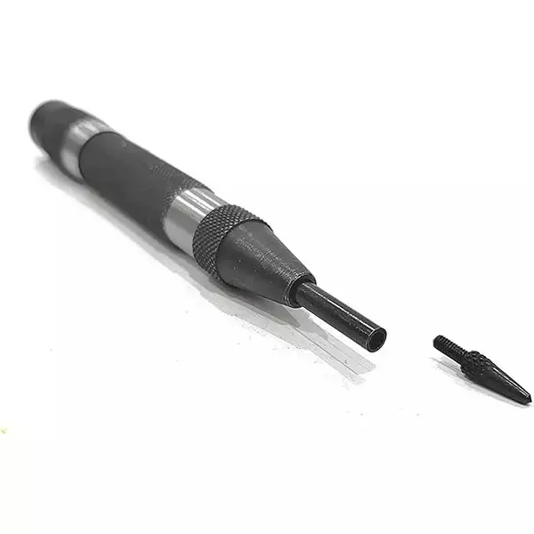 Buyohlic International Automatic Center Punch Medium Duty with Replaceable Hardened Steel Tip with Rust Resistant Black Oxide Finish and Knurled Finger Grip, JI-3519-DCCK
