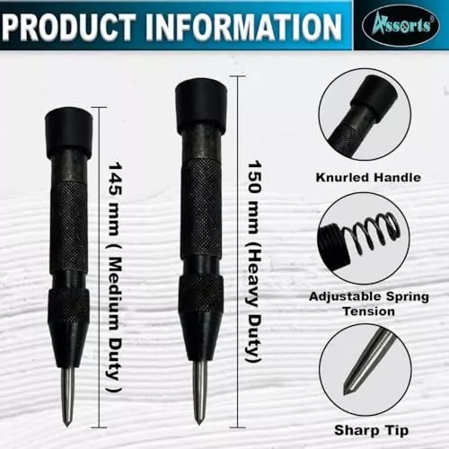 Assorts Heavy Duty Automatic Centre Punch Alloy Steel 145 & 150 mm Length (Pack of 2)