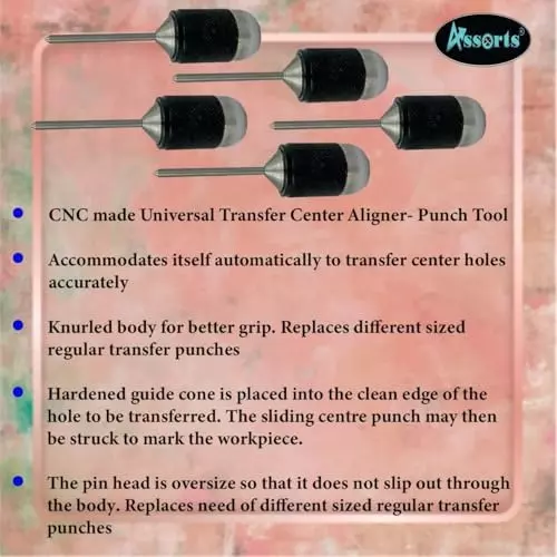 Assorts Center Aligner Pin Hardened Steel with High Quality Steel Punch 9.525 to 25.40 mm (Pack of 5)