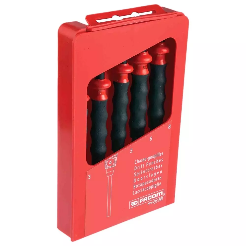 Facom 5-Piece Punch Set, Anti-Vibration Punch, 3 - 8 mm Shank, 249.GPB