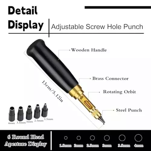 A.D INTERNATIONAL Adjustable Japanese Screw Punch with 6 Tip Sizes for Leather Craft, Paper, Cutting Rubber, Plastic, D3-1O9Y-52IC (Pack of 3 Kit)