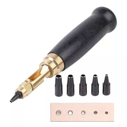 A.D INTERNATIONAL Adjustable Japanese Screw Punch with 6 Tip Sizes for Leather Craft, Paper, Cutting Rubber, Plastic, BF-1R60-3APO