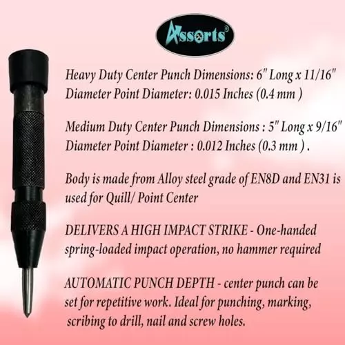 Assorts Medium Duty Automatic Center Punch Alloy Steel 127x14.28 mm (5x9/16 Inch)