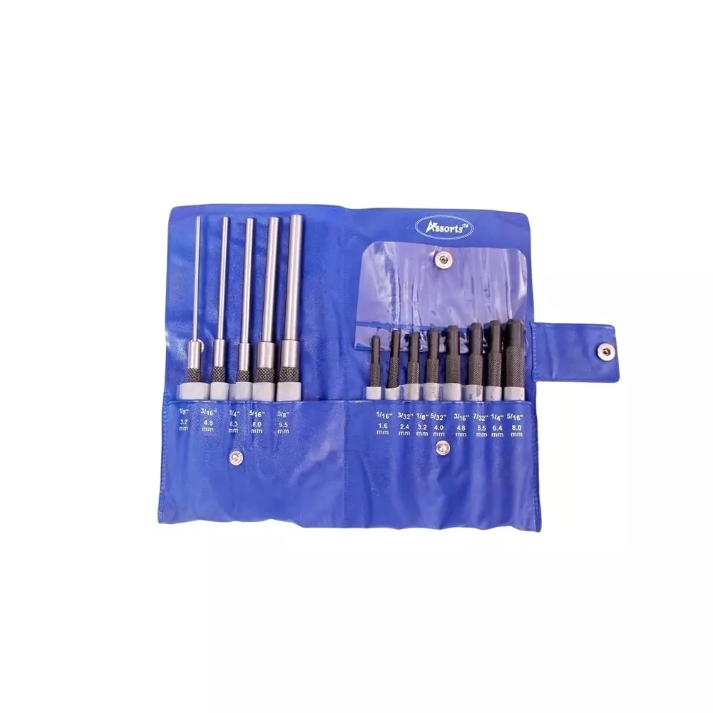 Assorts Short Drive Pin Punch Set ?Cast Iron, & Steel 1/8, 3/16, 1/4, 5/16 & 3/8 Inch Size (Pack of 13)