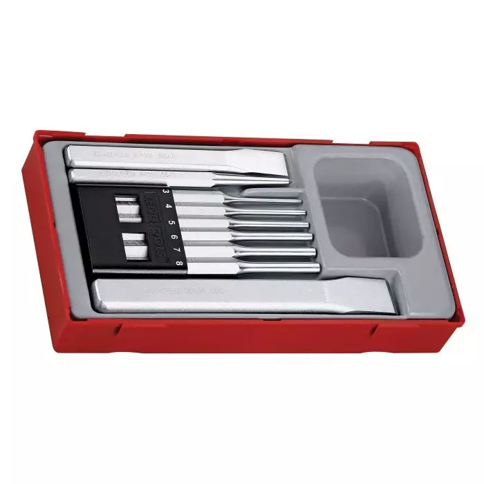 Teng Tools 9-Piece Punch Set, Parallel Pin Punch, 10 mm, 19 mm, 25 mm Shank, 200 mm Overall, TTPC09
