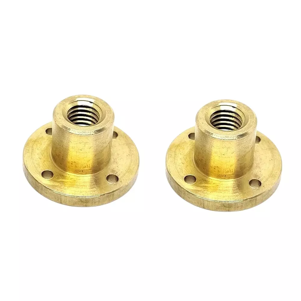 Invento T Nut Brass Round Flange 12 mm Trapezoidal Metric Thread 2 mm Pitch 24 mm Length, ISC 1889-1 (Pack of 2 Pcs)